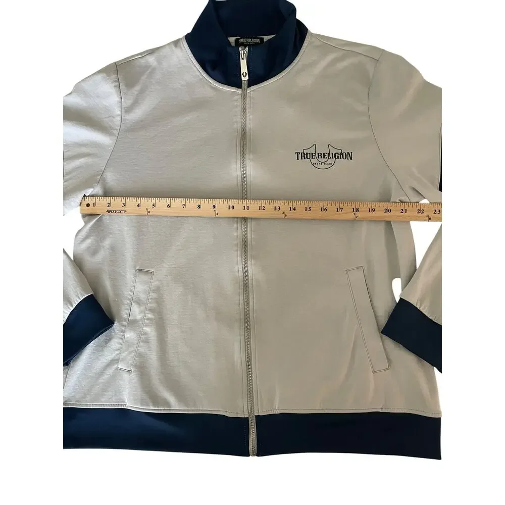True Religion Zip-Up Track Jacket Grey and Navy Blue XL